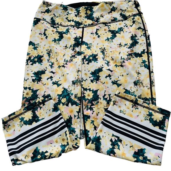 IDEOLOGY HIGH-RISE ACTIVEWEAR CAPRI LEGGING, WOMENS, L, YELLOW GREEN PINK FLORAL - Picture 4 of 10
